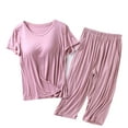 thumbnail image 1 of ZyeKqe Womens Plus Size Lounge Sets Short Sleeve Top with Chest Pad Knee Length Pants 2 Piece Pjs Sets, 1 of 6