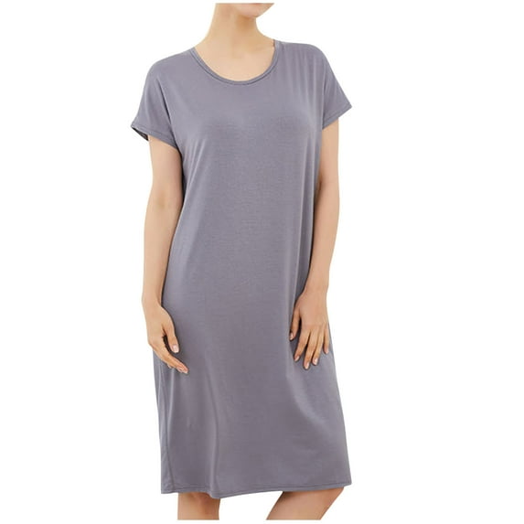ZyeKqe Womens Plus Size Nightgowns with Built in Bra Short Sleeve Nightdress Crewneck Casual Houses Dress Comfy Sleepwear