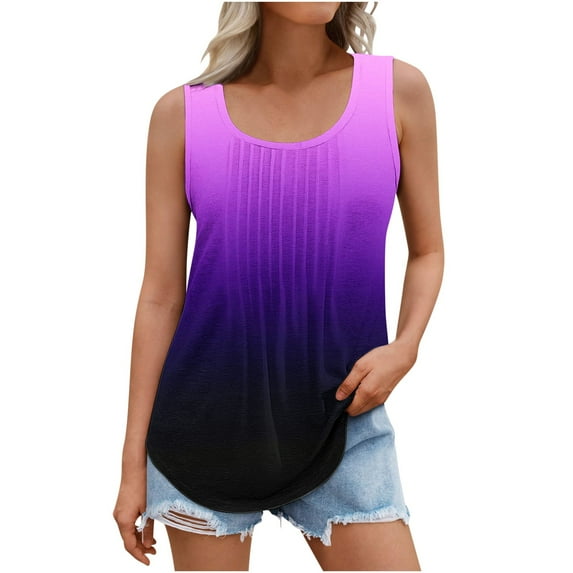 ZyeKqe Womens Plus Size Tank Tops Sleeveless Shirts Dressy Casual Blouses Pleated Tunic Top Gradient Color