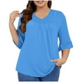 thumbnail image 1 of ZyeKqe Womens Plus Size Tops 3/4 Ruffle Sleeve Plain Shirts Casual V Neck Loose Fitted Tunic Blouses, 1 of 5