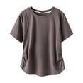 thumbnail image 1 of ZyeKqe Womens Plus Size Tops Short Sleeve Crew Neck Basic Shirts Side Ruched Dressy Casual Blouses, 1 of 3
