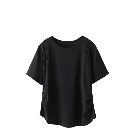 ZyeKqe Womens Plus Size Tops Short Sleeve Crew Neck Basic Shirts Side Ruched Dressy Casual Blouses