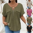 thumbnail image 1 of ZyeKqe Womens Plus Size Tops Summer Trendy Short Sleeve Shirts Zipper V Neck T Shirts Ribbed Knit Loose Blouses, 1 of 5