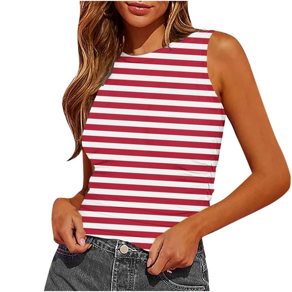ZyeKqe Womens Ribbed Knit Tank Tops Crewneck Sleeveless Slim Fitted Shirts Striped Summer Casual Basic Tanks Tee Shirts
