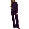 thumbnail image 1 of ZyeKqe Womens Ribble Knit 2 Piece Outfits Long Sleeve Pullover Hoodies with Lounge Pants Solid Color Sets, 1 of 6