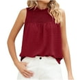 thumbnail image 1 of ZyeKqe Womens Ruffle Neck Tank Tops Sleeveless Dotted Pleated Chiffon Blouses 2024 Trendy Clothes, 1 of 5