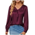 thumbnail image 1 of ZyeKqe Womens Satin Blouses Long Sleeve Shirts Casual V Neck Pleated Business Top Loose Work Office Blouse, 1 of 6