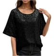 thumbnail image 1 of ZyeKqe Womens Sequin Tops Sparkly Glitter Blouses Short Sleeve Shirts Round Neck Going out Tops Club Outfits, 1 of 9