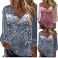 thumbnail image 1 of ZyeKqe Womens Sequin Tops Velvet Long Sleeve V Neck Glitter Sparkly Blouse Dressy Evening Party Holiday Shirts, 1 of 9