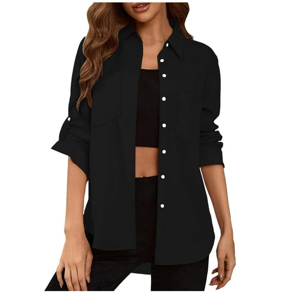 ZyeKqe Womens Shirts 1/2 Sleeve Lapel Blouse Ladies Summer Casual V Neck Button down Tops