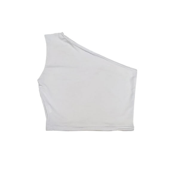 ZyeKqe Womens Sleeveless Crop Tops 1 Shoulder Tees Basic Crop Tank Top Solid Color Casual Slim Tee Shirt