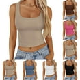 thumbnail image 1 of ZyeKqe Womens Square Neck Tank Tops Ribbed Knit Crop Cami Sleeveless Slim Fitted Causal Going out Top, 1 of 7