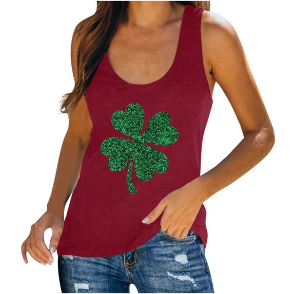 ZyeKqe Womens St.Patrick's Day Tank Tops Sleeveless Scoop Neck Summer Tops Clover Print Casual Loose T Shirts