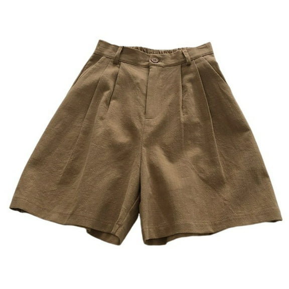 ZyeKqe Womens Cotton Linen Shorts Dressy Casual High Waisted Business Shorts Straight Wide Leg Work Trouser Shorts with Pockets