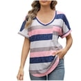 thumbnail image 1 of ZyeKqe Womens Summer T Shirts Short Sleeve Shirts Casual V Neck Top Striped Loose Fitted, 1 of 8