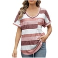 thumbnail image 1 of ZyeKqe Womens Summer T Shirts Short Sleeve Shirts Casual V Neck Top Striped Loose Fitted, 1 of 8