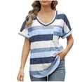thumbnail image 1 of ZyeKqe Womens Summer T Shirts Short Sleeve Shirts Casual V Neck Top Striped Loose Fitted, 1 of 9