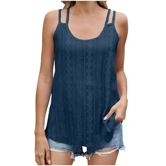 ZyeKqe Womens Summer Tank Tops Casual Ladies Sleeveless Shirts Scoop Neck Eyelet Embroidery Loose Fitted Hollow Camisoles