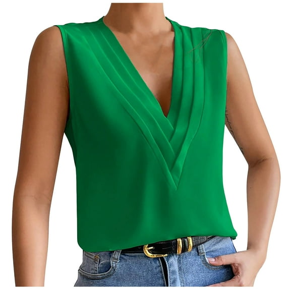 ZyeKqe Womens Summer Tank Tops Sleeveless Dressy Casual Top V Neck Basic Loose Business Work Shirt