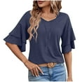 thumbnail image 1 of ZyeKqe Womens Summer Tops Casual V-Neck Petal Layered Sleeve Tunics Loose Fitted Lightweight Tshirts, 1 of 6