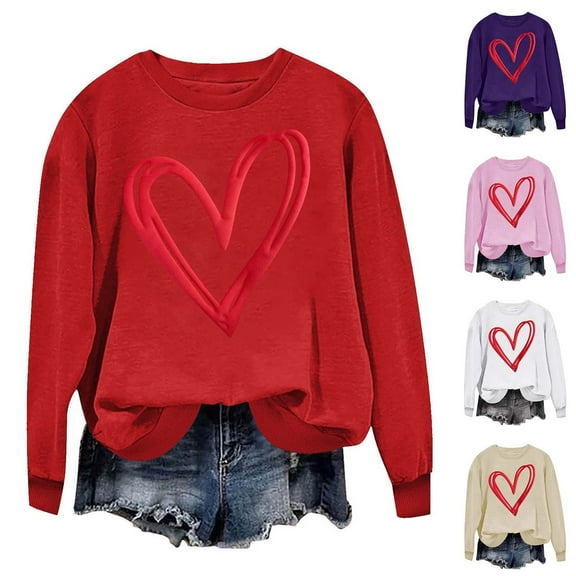 ZyeKqe Sweatshirts for Women Causal Valentines Day Long Sleeve Shirts Crewneck Loose Fitted Thin Pullover Tops