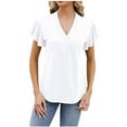 thumbnail image 1 of ZyeKqe Womens Summer Tops Ruffle Short Sleeve Shirts Casual V Neck T-Shirt Loose Blouses, 1 of 4