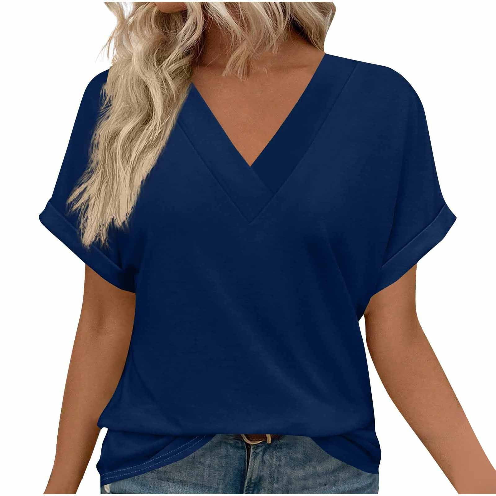 Huukeay Women's V-Neck Tops 2-Pack - Short Sleeve, Loose Fit, Rayon Spandex Blend, Casual & Work Blouses - View #2
