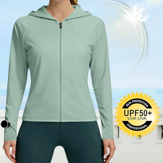 ZyeKqe Womens Sun Protection Long Sleeve Shirts Hooded Full Zip Upf 50+ Quick Drying Hiking Workout Athletic Jackets