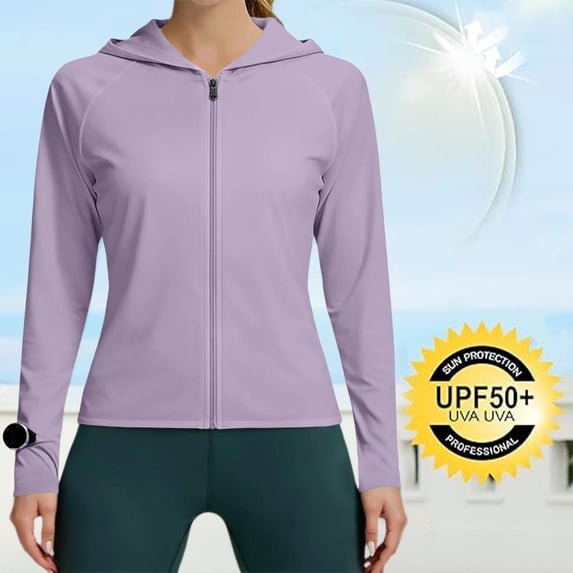 ZyeKqe Womens Sun Protection Long Sleeve Shirts Hooded Full Zip Upf 50+ Quick Drying Hiking Workout Athletic Jackets