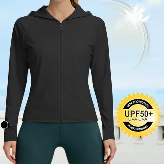 ZyeKqe Womens Sun Protection Long Sleeve Shirts Hooded Full Zip Upf 50+ Quick Drying Hiking Workout Athletic Jackets