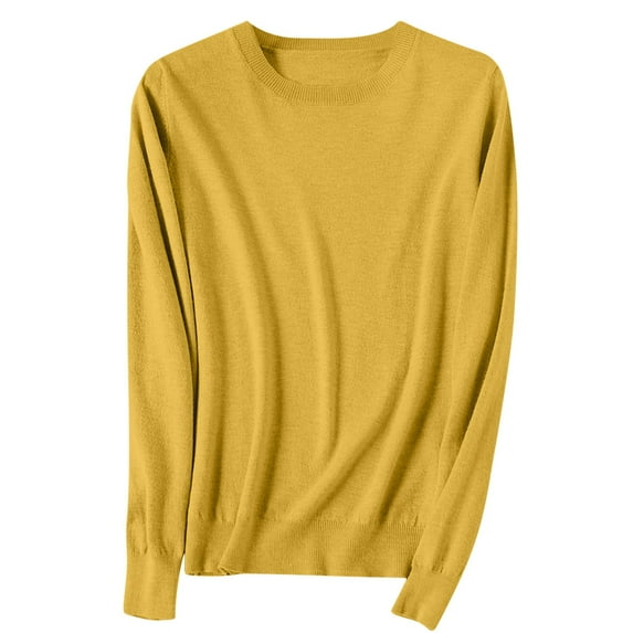 ZyeKqe Womens Sweaters Long Sleeve Top Crewneck Pullover Soft Knit Tops Casual Loose Fitted Blouses Solid Color