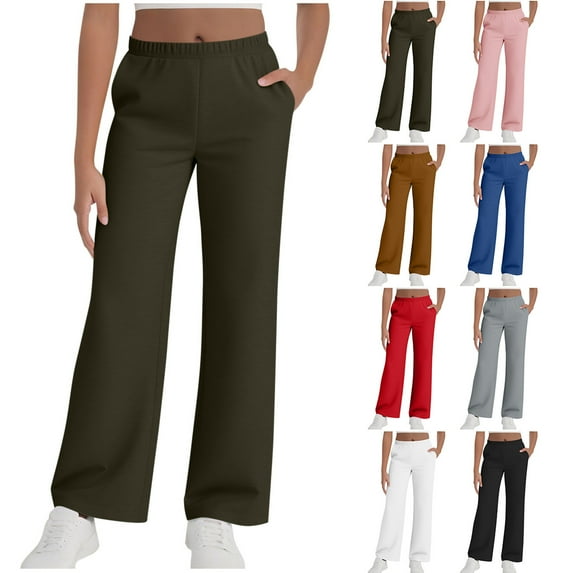 ZyeKqe Womens Sweatpants Casual Drawstring Elastic Waisted Wide Leg Pants Fall Solid Color Thin Workout Trousers