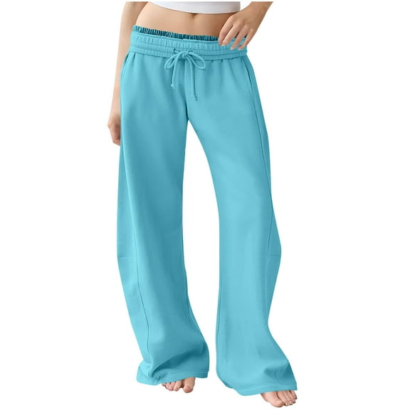 ZyeKqe Womens Sweatpants Low Rise Wide Leg Fleece Lined Drawstring Fall Winter Baggy Joggers with Pockets