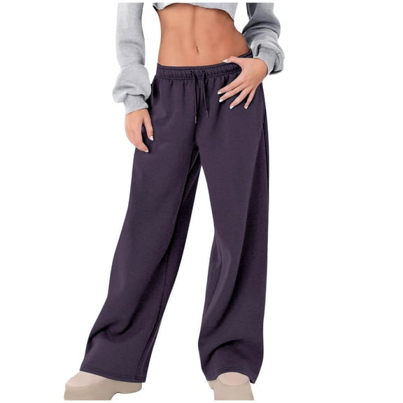 ZyeKqe Womens Sweatpants Low Rise Wide Leg Fleece Lined Drawstring Fall Winter Baggy Joggers with Pockets