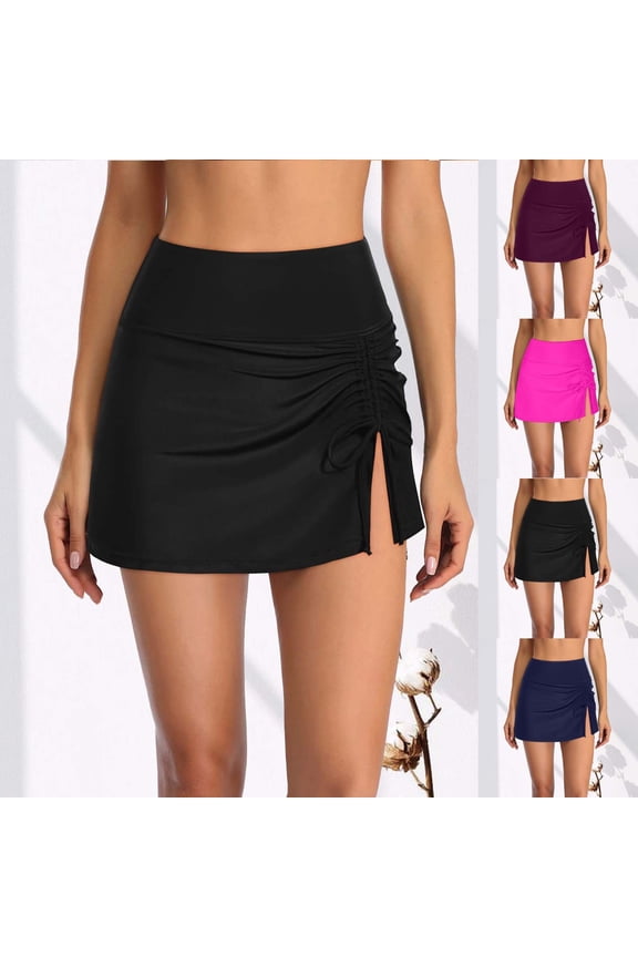 Womens Swim Skirt High Waisted Split Drawstring Summer Beach Casual Swimsuit Bottom Vacation Skirts