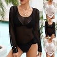 thumbnail image 1 of ZyeKqe Womens Swimsuit tops Crochet Cover Ups Hollow out Long Sleeve Top Knit Swim Cover up Summer Beach Outfits, 1 of 6