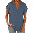 thumbnail image 1 of ZyeKqe Womens T Shirts Cap Sleeve Tops Button up V Neck Top Solid Color Basic Summer Tees Tops, 1 of 9