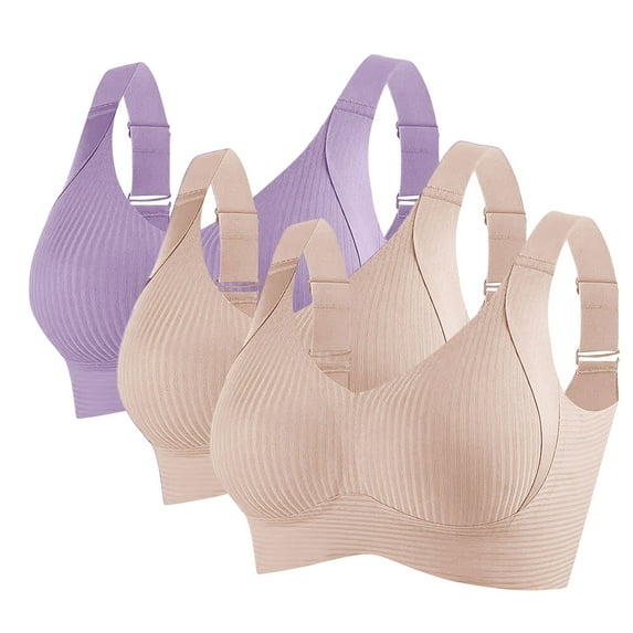 ZyeKqe 3PC Bras for Women Full Support Push up Wireless Bra Solid Color Seamless Cozy Everyday Bras