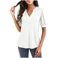 thumbnail image 1 of ZyeKqe Womens T Shirts Puff Short Sleeve Shirts Casual V Neck Summer Tops Loose Fitting Tees Top, 1 of 3
