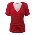 thumbnail image 1 of ZyeKqe Womens T Shirts Short Sleeve Shirts Warp V Neck Top Ruched Going out Tops Loose Fitted, 1 of 6