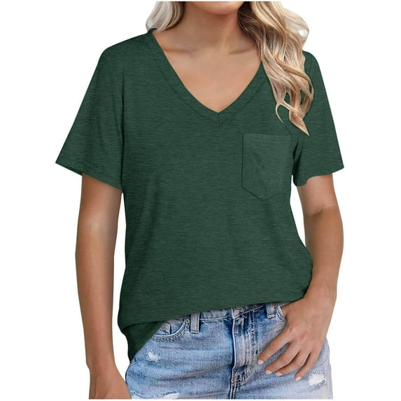 ZyeKqe Womens T Shirts Short Sleeve Top Casual V Neck Tops Solid Color Blouses Loose Fitted Tees