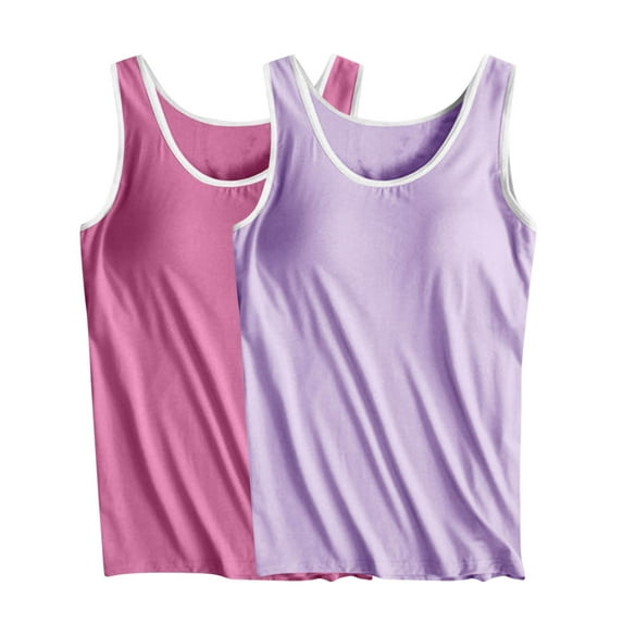 ZyeKqe Womens Tank Top with Built in Bras Loose Fitted Workout Gym Sleeveless Summer Going out Top 2 Pack