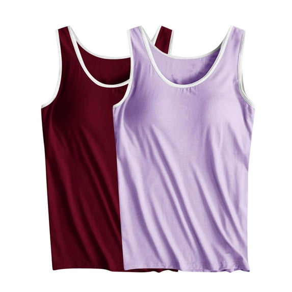 ZyeKqe Womens Tank Top with Built in Bras Loose Fitted Workout Gym Sleeveless Summer Going out Top 2 Pack