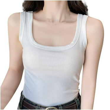 ZyeKqe Womens Tank Tops Casual Sleeveless Top Square Neck Going out Tops Slim Fitted Undershirts Base Layer