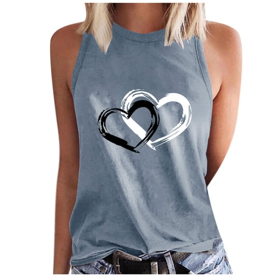 ZyeKqe Womens Tank Tops Heart Print Sleeveless Crewneck Shirts Casual Summer Top Basic Workout T-Shirt