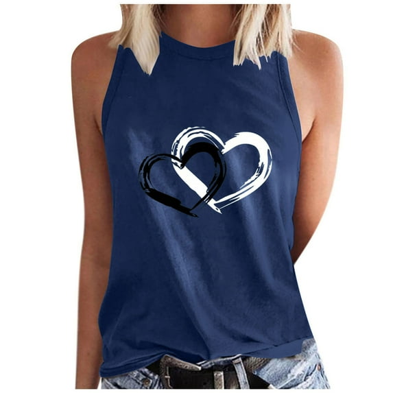 ZyeKqe Womens Tank Tops Heart Print Sleeveless Crewneck Shirts Casual Summer Top Basic Workout T-Shirt