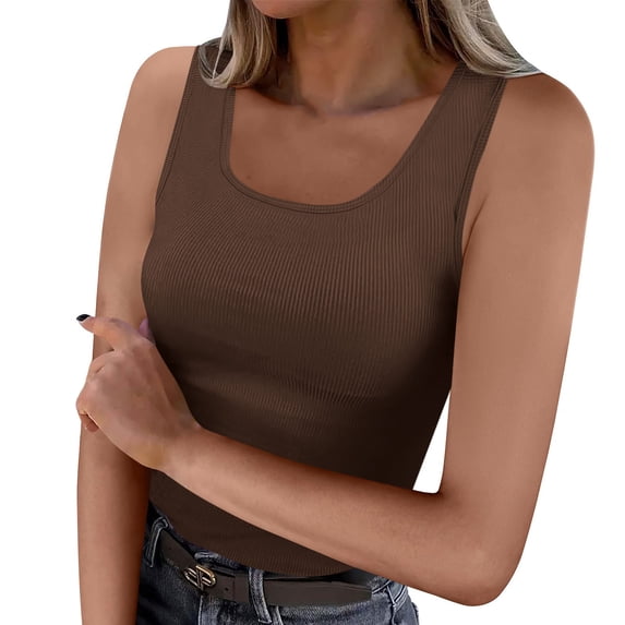 ZyeKqe Womens Tank Tops Ribbed Knit Going out Tops Scoop Neck Sleeveless Shirts Stretchy Slim Fitted Basic Tees