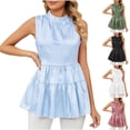 thumbnail image 1 of ZyeKqe Womens Tank Tops Sleevelees Ruffle Neck Blouses Flowy Pleated Shirts Summer Top, 1 of 10