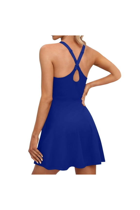 Womens Tennis Mini Dresses Built in Shorts Workout Jumpsuits Golf Athletic Sleeveless 1 Piece Summer Active Romper Dress