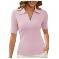 thumbnail image 1 of ZyeKqe Womens Top Half Sleeve V Neck Zipper Collared Work Shirts Slim Fitted Dressy Casual Blouses, 1 of 7